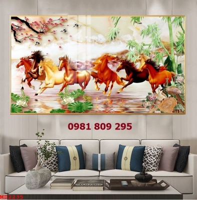 Tranh 3d ngựa , gạch tranh ốp tường phòng khách