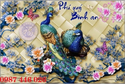 Tranh gạch men chim công 3d HP083222