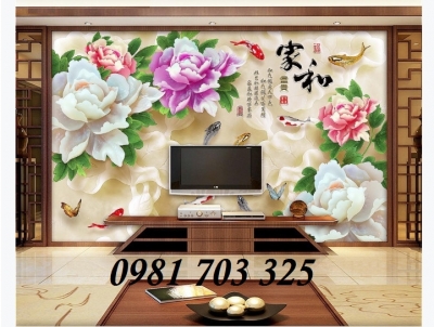 Gạch tranh hoa mẫu đơn phong thủy 3D