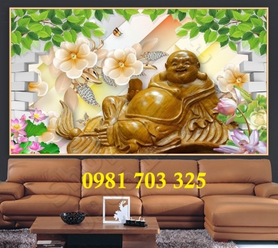 Tranh Phật di lặc ốp tường trang trí, gạch men 3D
