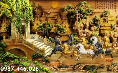 Tranh bát mã, gạch ốp tường, tranh trang trí