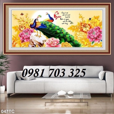 Tranh chim công phong thủy, tranh gạch men 3D