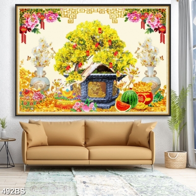 Gạch tranh họa tiết hoa mai vàng