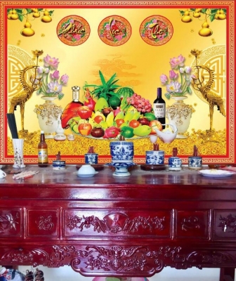 Tranh ốp tường phòng thờ- gạch men 3D