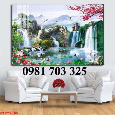 Tranh gạch 3D thác nước hữu tình