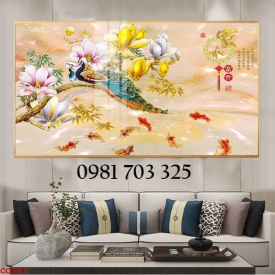 Tranh gạch 3D chim công trang trí
