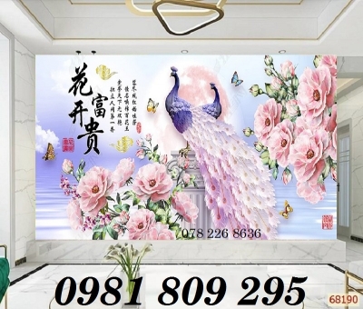 Gạch tranh 3d chim công hoa mẫu đơn -GA89