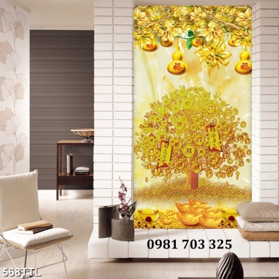 Tranh gạch kim tiền 3D dán tường