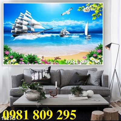 Tranh gạch trang trí thuyền buồm 3d
