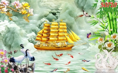 Tranh 3D - thuyền buồm xuôi gió