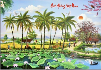 tranh cảnh đồng quê 3d - gạch tranh ốp tường 3d - XX3