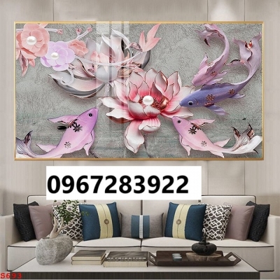 Tranh gạch trang trí cá chép hoa