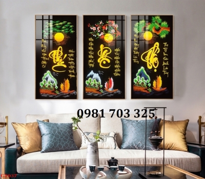 Gạch tranh thư pháp 3 tấm phúc lộc thọ