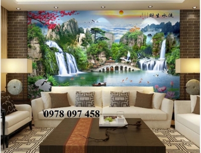Gạch tranh phong cảnh phòng khách