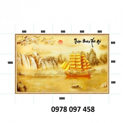 Tranh thuyền buồm vàng - tranh gạch men