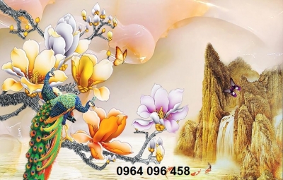 Tranh chim công 3d - tranh gạch 3d chim công - 544CM