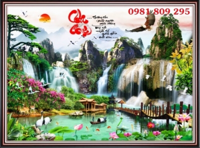 Gạch tranh sơn thủy hữu tình HP536