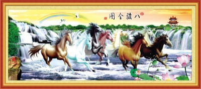tranh gạch men 3d bát mã tranh 8 con ngựa