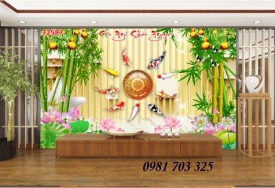Tranh gạch đẹp 3D cá chép ốp tường