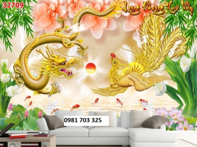 gạch tranh phong thủy- tranh rồng phượng