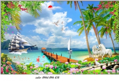 Tranh gạch 3d dán tường thuận buồm xuôi gió - SCB63