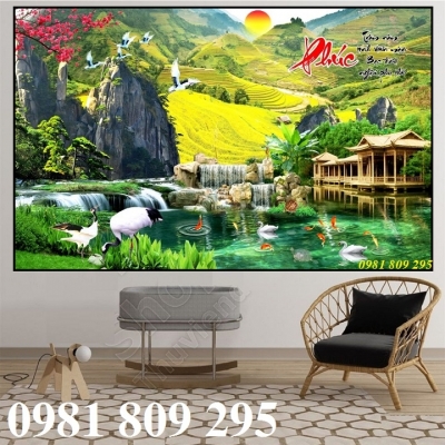 gạch tranh 3d - phong cảnh thác nước