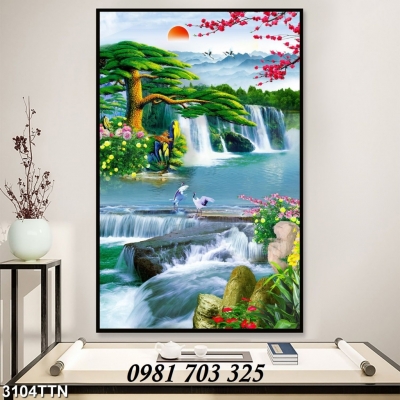 Gạch tranh phong cảnh sơn thủy hữu tình khổ đứng