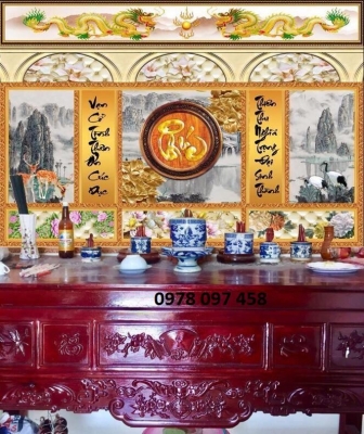 Tranh phòng thờ gia tiên - gạch tranh 3D