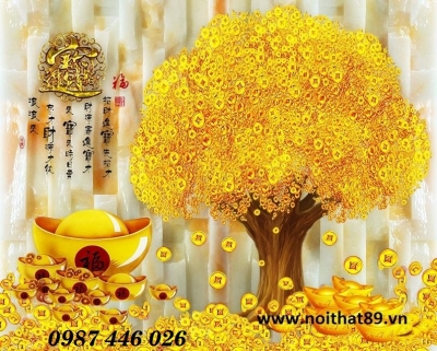 Gạch tranh 3d cây lộc vàng HP284