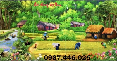 Gạch tranh làng quê, tranh gạch men, tranh tường đẹp