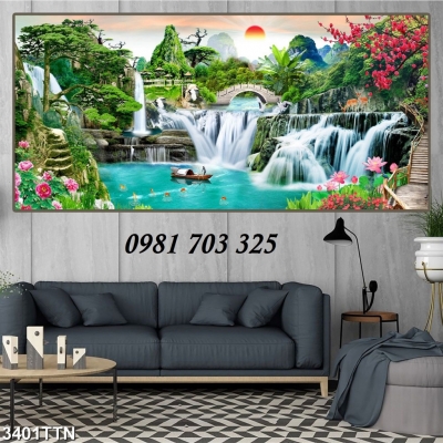 Tranh phong cảnh thác nước- gạch tranh 3D ốp tường