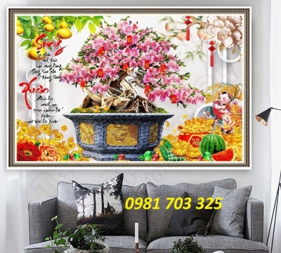 Gạch tranh hoa đào đẹp trang trí 3D