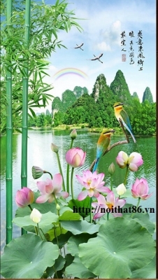 Gạch tranh hoa sen 3d ốp tường HP8734