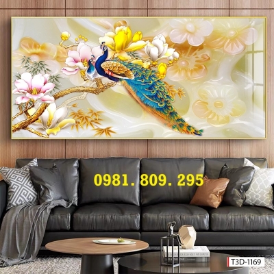 Tranh gạch chim công 3d sứ ngọc vợ chồng