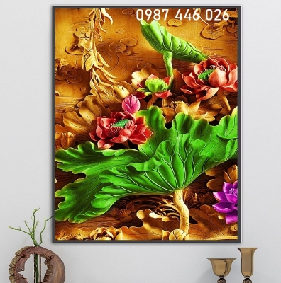 Gạch 3d tranh gạch hoa sen tường đẹp HP08833