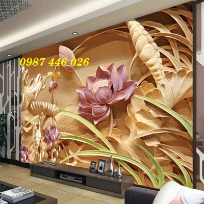 Tranh gạch men hoa sen 3d HP9834