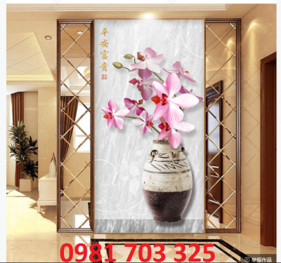 Tranh khổ đứng 3D- tranh hoa ốp tường