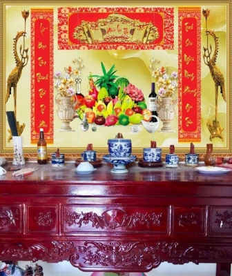 Gạch tranh ốp tường phòng thờ