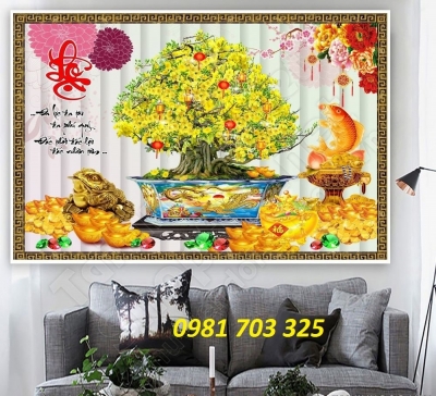 Tranh gạch hoa mai vàng ốp tường