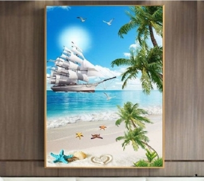 Tranh huyền buồm 3d - tranh gạch 3d thuyền buồm - 986CA