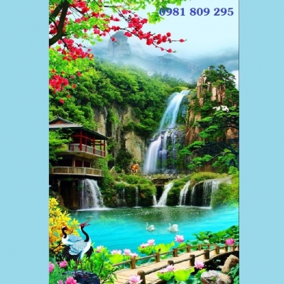 Tranh gạch , gạch ốp tường 3d cảnh khổ dọc