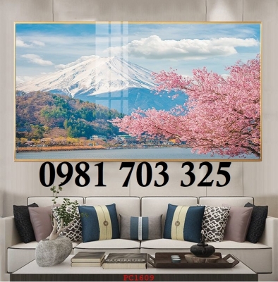 Tranh gạch hoa đào 3D trang trí tường