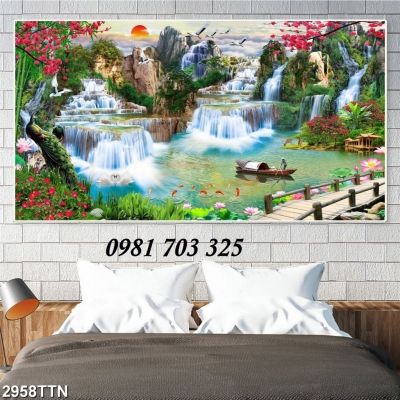 gạch tranh 3D phong cảnh sơn thủy hữu tình