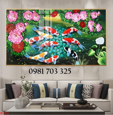 Tranh cá chép 3D, tranh gạch men phong thủy