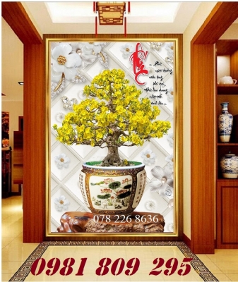 Gạch tranh 3d , tranh gạch men 3d cây mai vàng