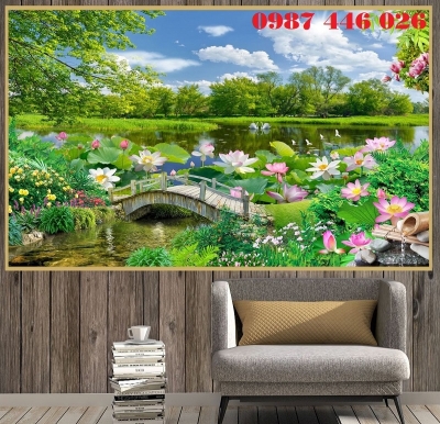 Gạch ốp tường tranh hoa sen 3d đẹp HP9723