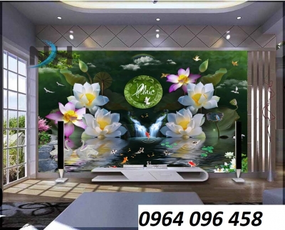 Tranh gạch men 3d ốp tường mẫu hoa sen - CBNN90
