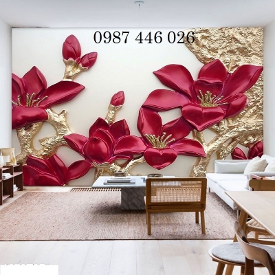 Gạch tranh 3d hoa phòng khách HP9722