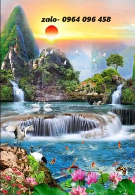 Tranh gạch 3d ốp tường phong cảnh khổ đứng - N8789