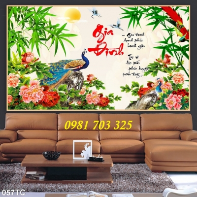 tranh chim công phong thủy, gạch tranh trang trí tường